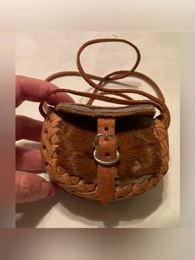 Navajo Style Leather and Deer Skin Hand Tooled Mini Crossbody Great Vintage